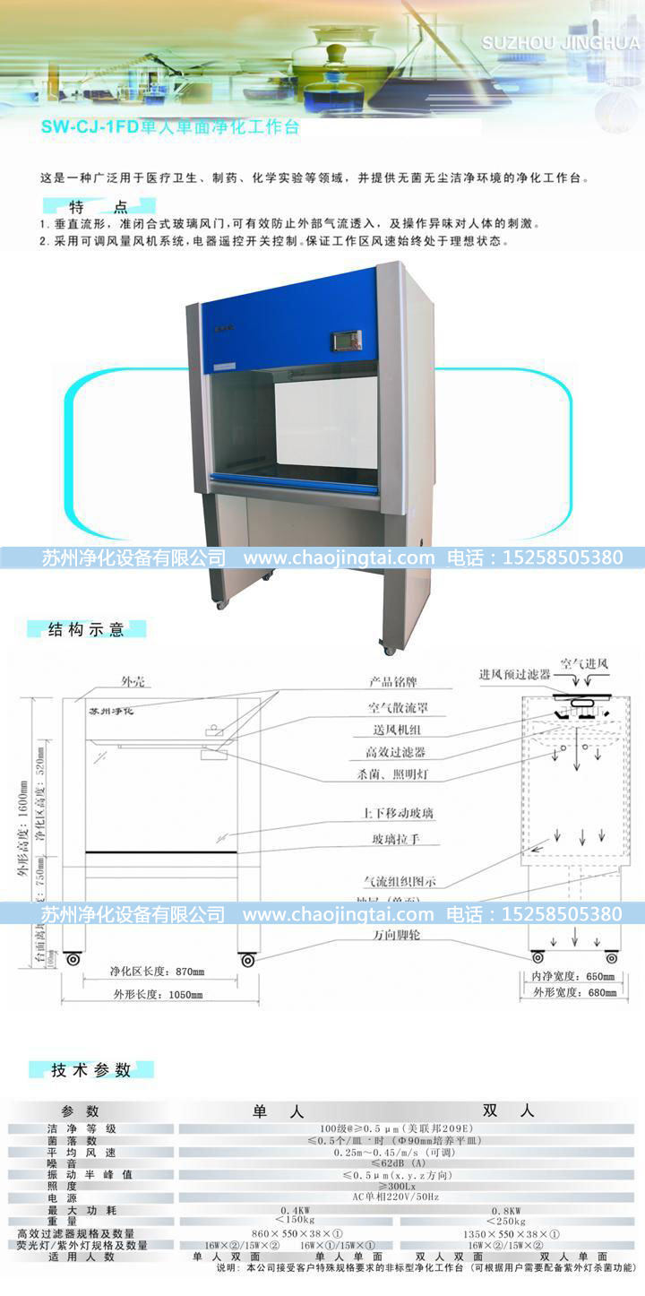 SW-CJ-1FD單人單面垂直送風(fēng)超凈/凈化工作臺