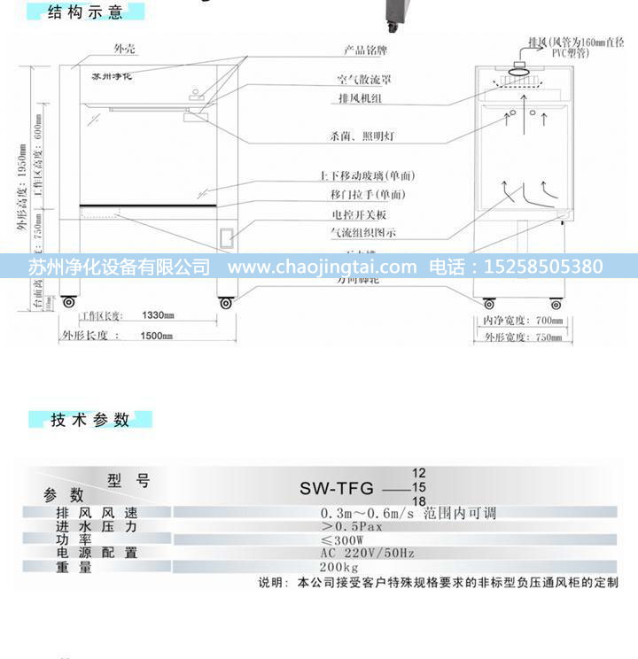 SW-TFG-12不銹鋼通風(fēng)柜/帶水槽和龍頭